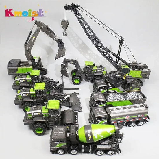 1:50 Construction Vehicle Toy Set – Bulldozer, Excavator, Crane &amp; Forklift Models