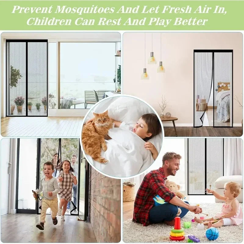 Heavy Duty Magnetic Screen Door Mesh Curtain Mosquito Net Bug Hands Free Partition Mute Striped Door Curtain Bedroom Ventilation - Zecs shopping