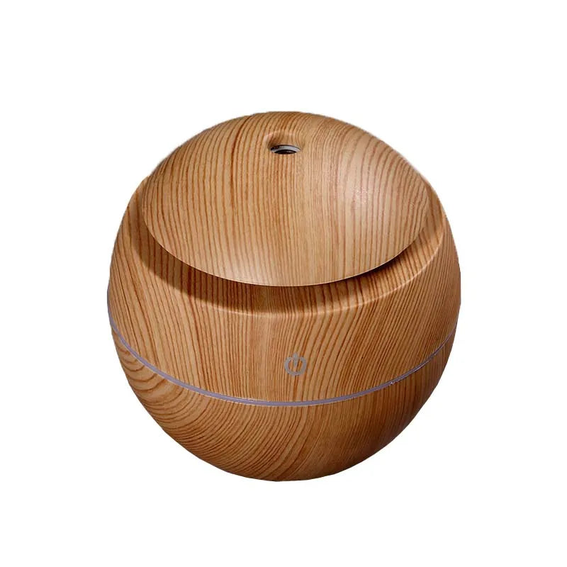ml USB Small Ball Colorful Light Bass Noise Reduction Mushroom Humidifier Mini Wood Grain Round Hollow Aroma Diffuser
