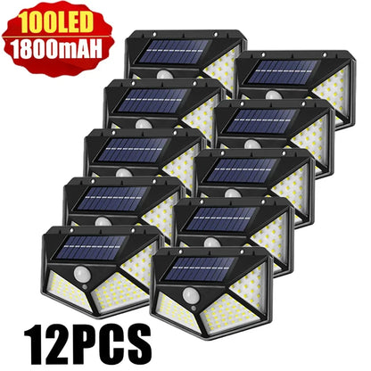 1~12PCS 100 LED Solar Wall Lamp 4 Sides Luminous With Motion Sensor Outdoor Garden Courtyard Waterproof Wall Light - Zecs shopping