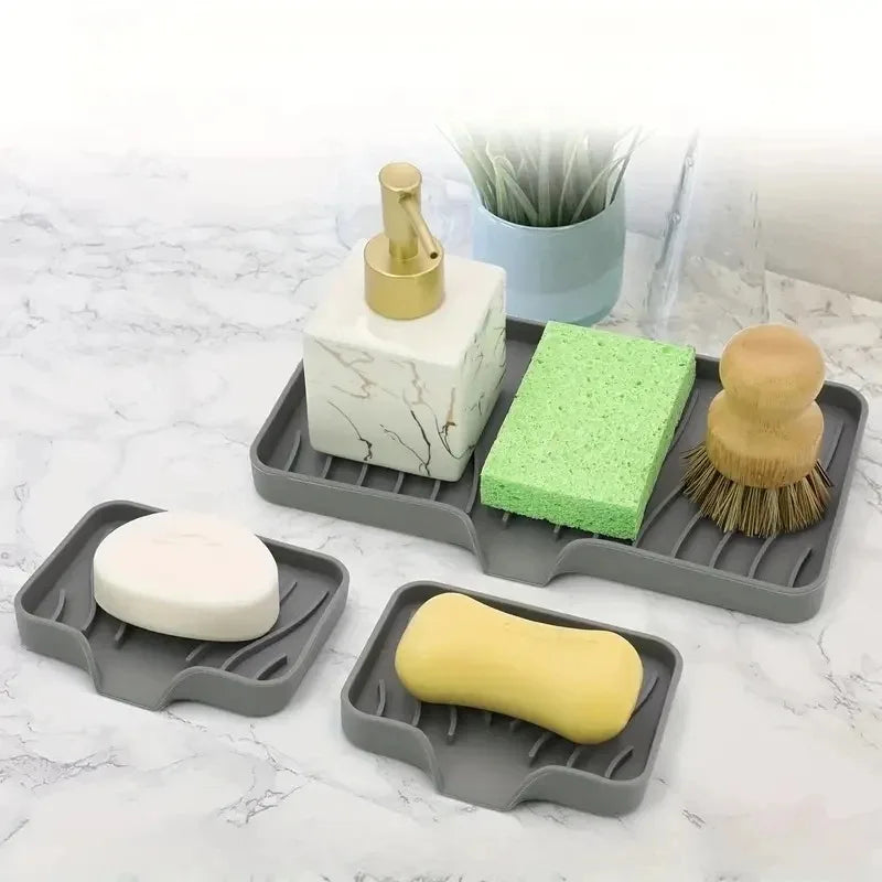 Sink Silicone Tray With drain Soap Sponge Storage Holder Countertop Sink Scrubber Brush Storage Rack Kitchen Organizer