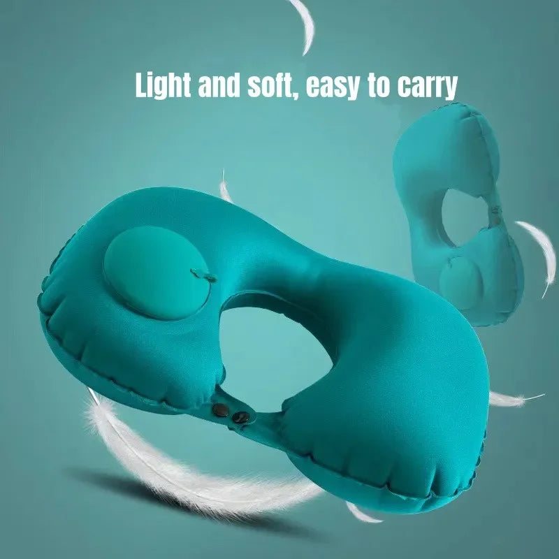U-Shaped Inflatable Travel Pillow Portable Air Neck Support Cushion Comfortable Sleeping Press to inflate pillow - Zecs shopping