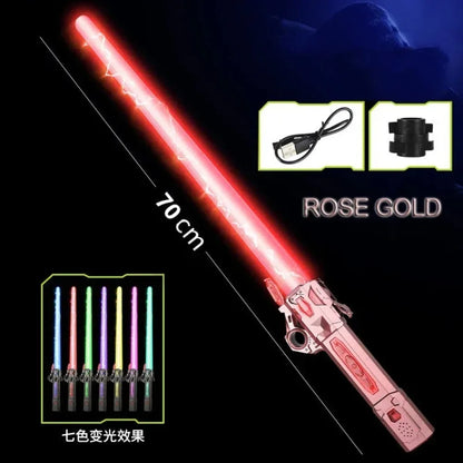 Glowing Music Laser Sword Toy – Telescopic Rotating Light Sword for Kids & Adults