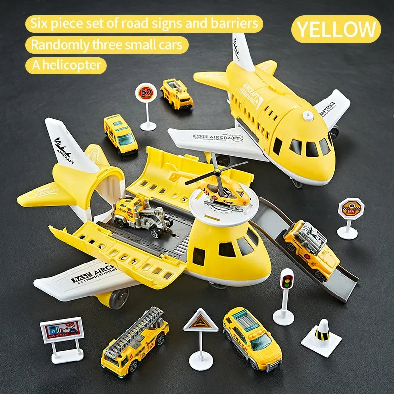Kids Airplane & Car Model Set Inertial Simulation Vehicles with Helicopter & Road Signs