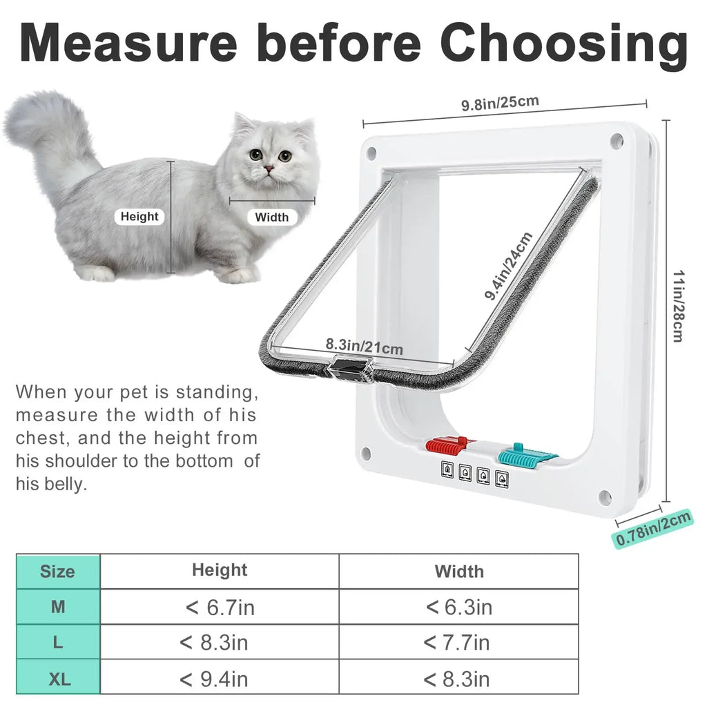 Cat Flap Door Magnetic Pet Door with Way Lock for Cats Controllable ABS Plastic Gate Puppy Kitten Safety in&out Pet Doors Kit