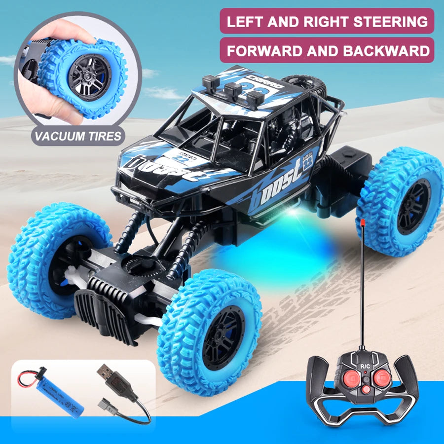 Remote Control Off-Road Car 🚙💡 Flashing Lights, Rubber Wheels – Perfect Christmas Gift for Kids 🎄