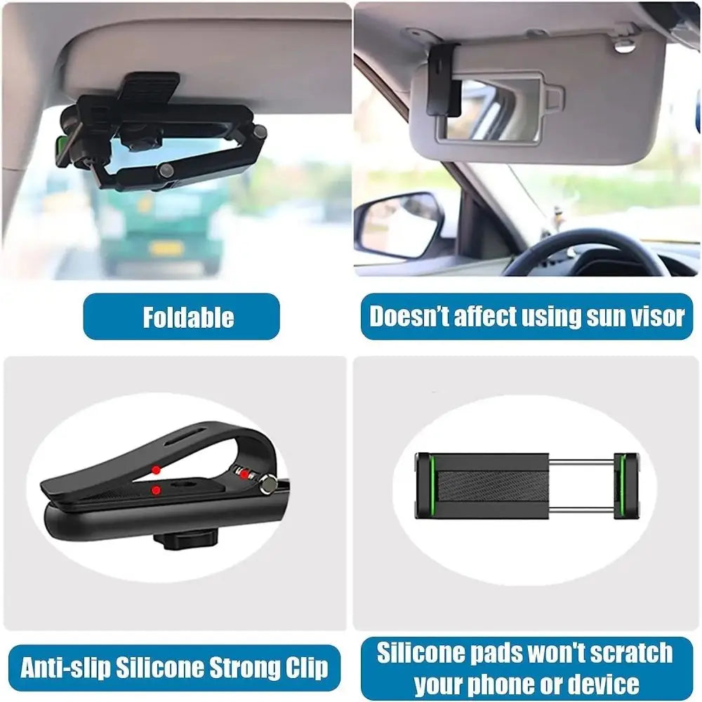360° Sun Visor Phone Holder 🌞📱 | Multifunctional Car Mount for iPhone, Samsung & Android