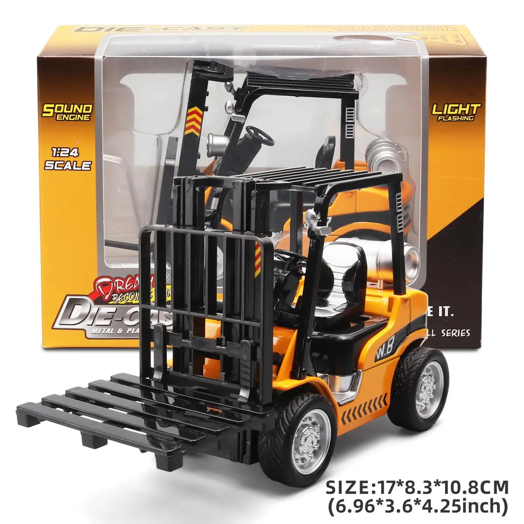 Alloy Construction Forklift & Crane Lights Sound & Retro Motion Toy for Kids