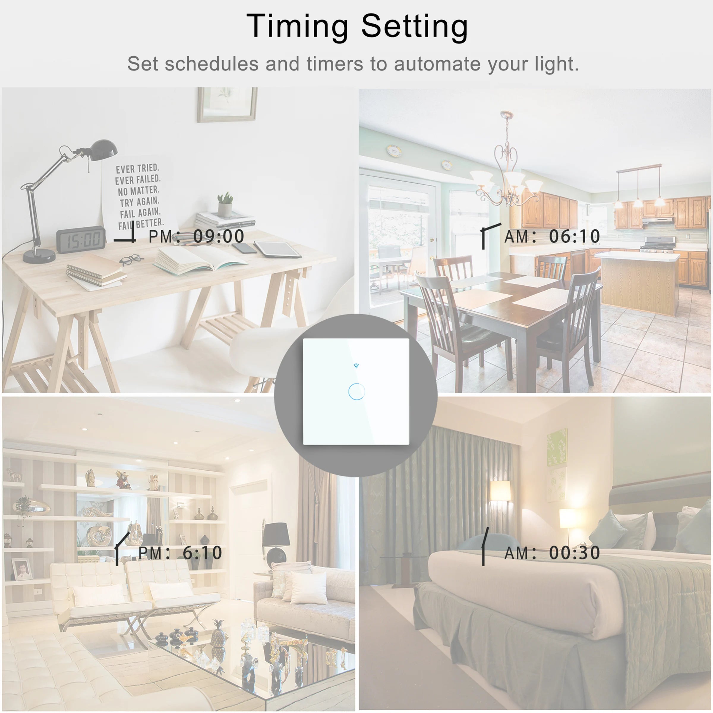 EU Tuya WiFi Smart Switch RFMhz Remote Wall Touch Sensor Lightes Switch Works With Alexa No Neutral Wire Wireless Gang