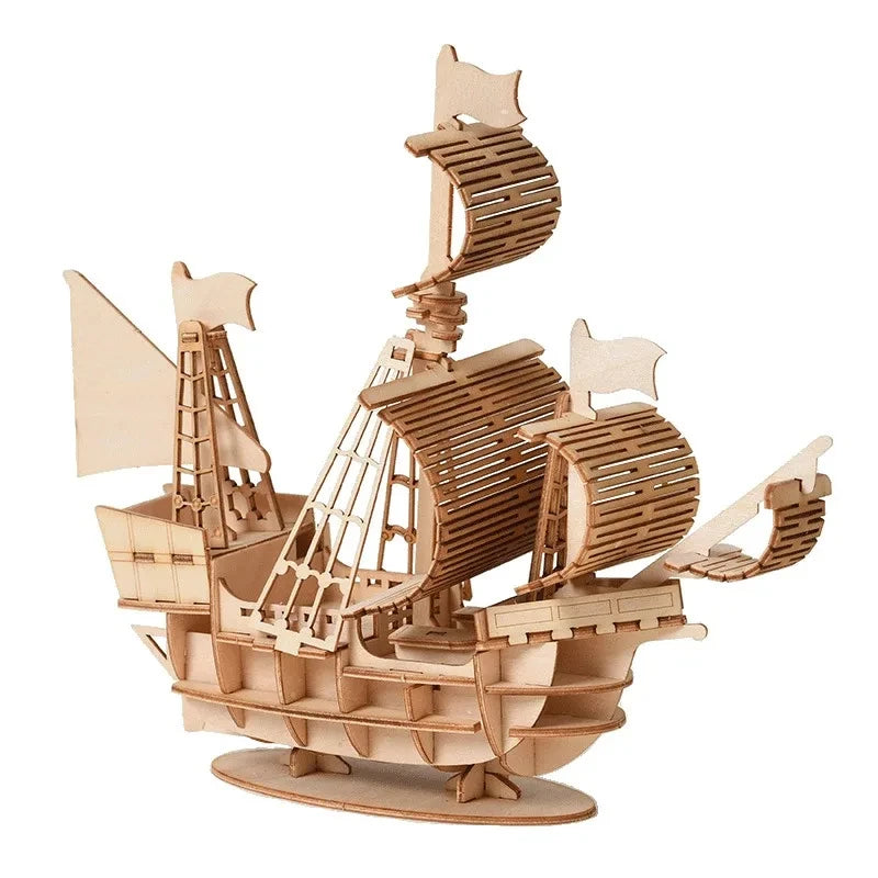 PC D Sailboat Wooden Puzzle Assembly Model Puzzle DIY Wooden Crafts D Puzzle Gifts Desktop Decoration