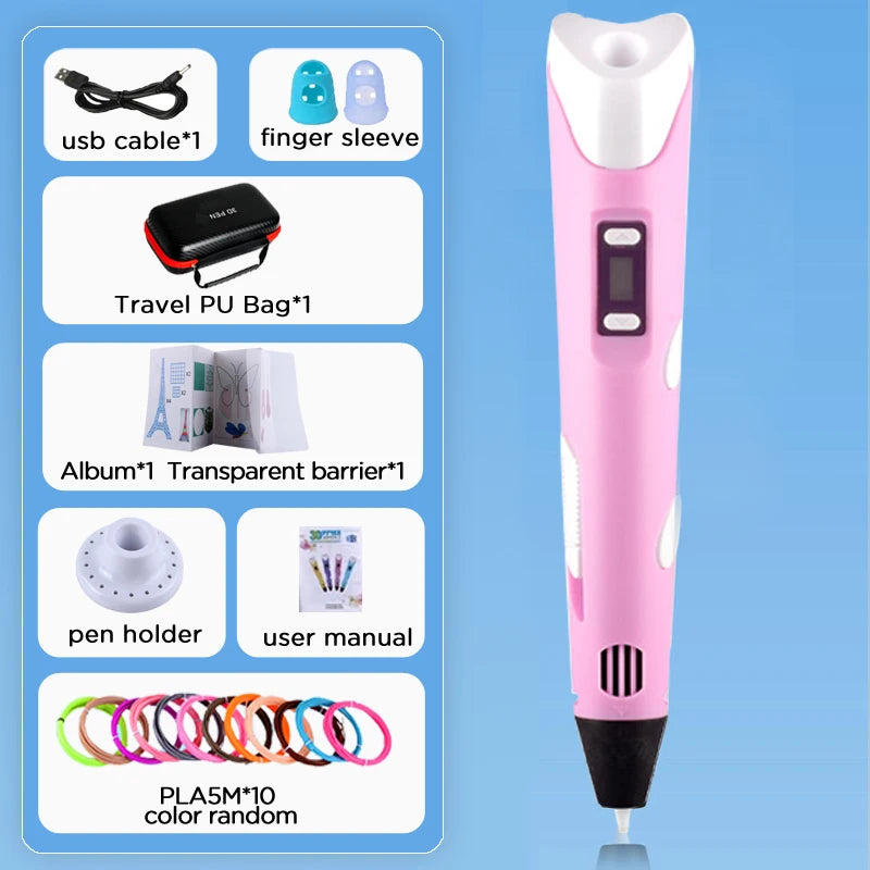 D Pen Drawing Printing Pen With LCD Screen Compatible PLA Filament Toys Safe Paiting for Children DIY Christmas Birthday Gift
