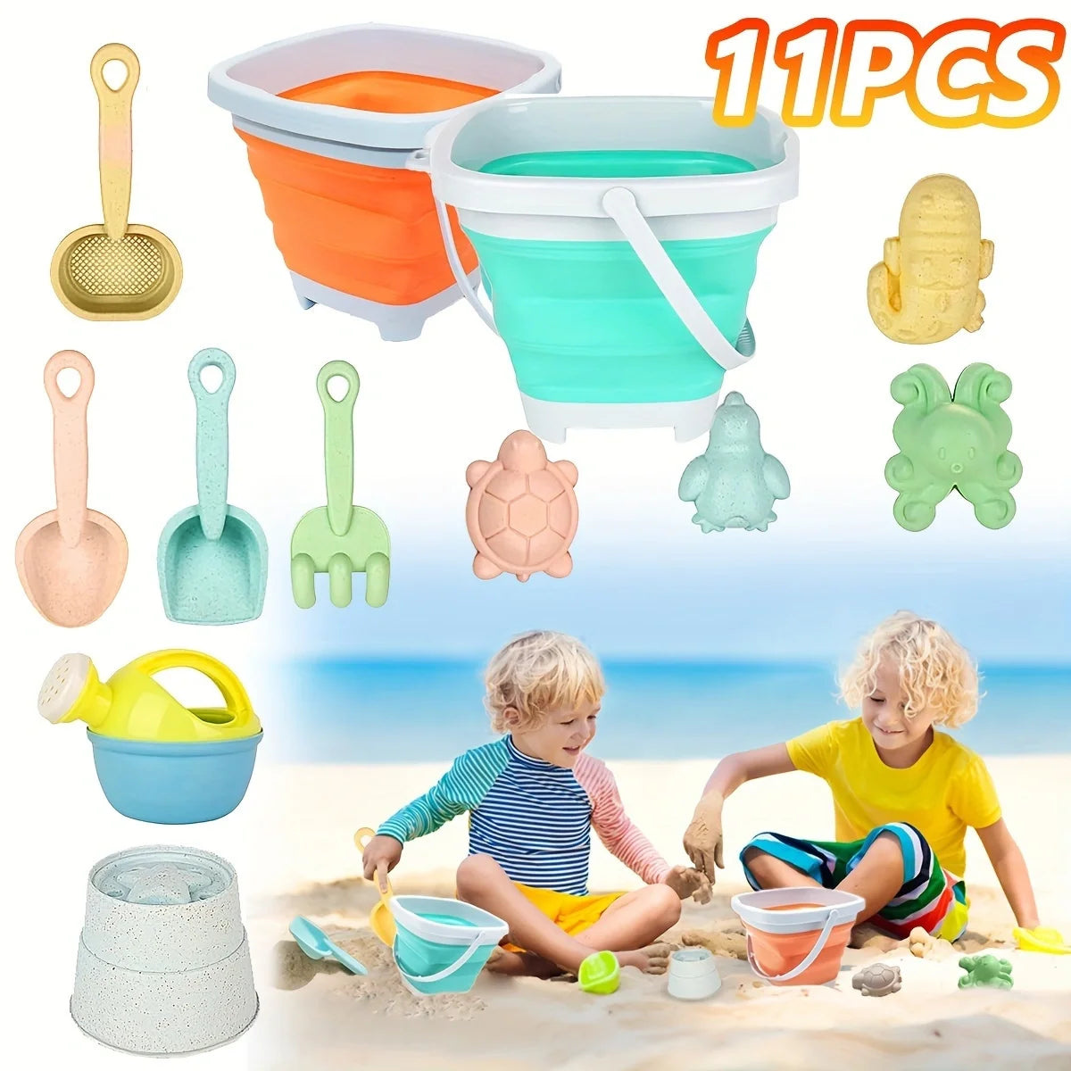 11-Piece Beach Toy Set 🏖️☀️ | Sandcastle Molds, Buckets & Shovels for Kids