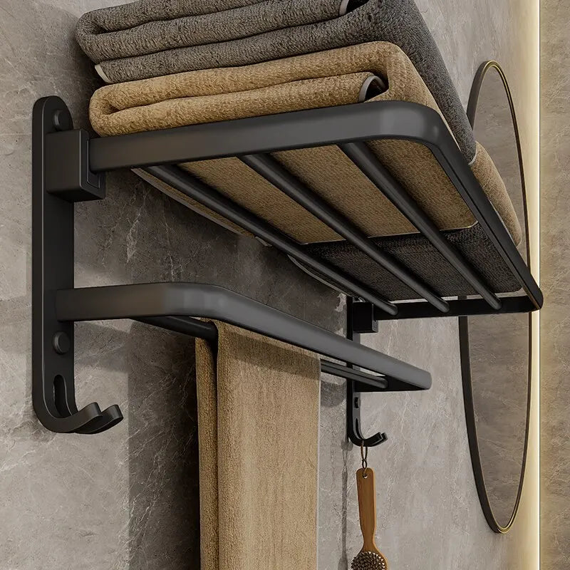Matte Black CM Folding Holder With Hook Towel Holder Wall Mount AluminumTowel Rack