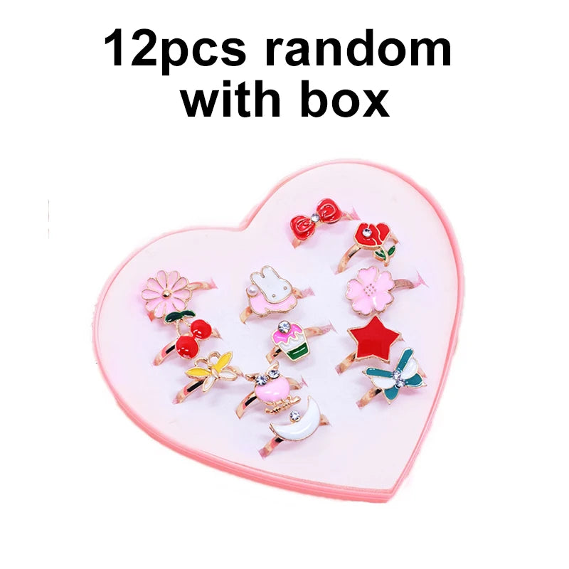 pcs Cute Adjustable Rings Children Girls Pretend Play Makeup Toys Cartoon Crystal Jewelry Alloy Animal Enamel Ring