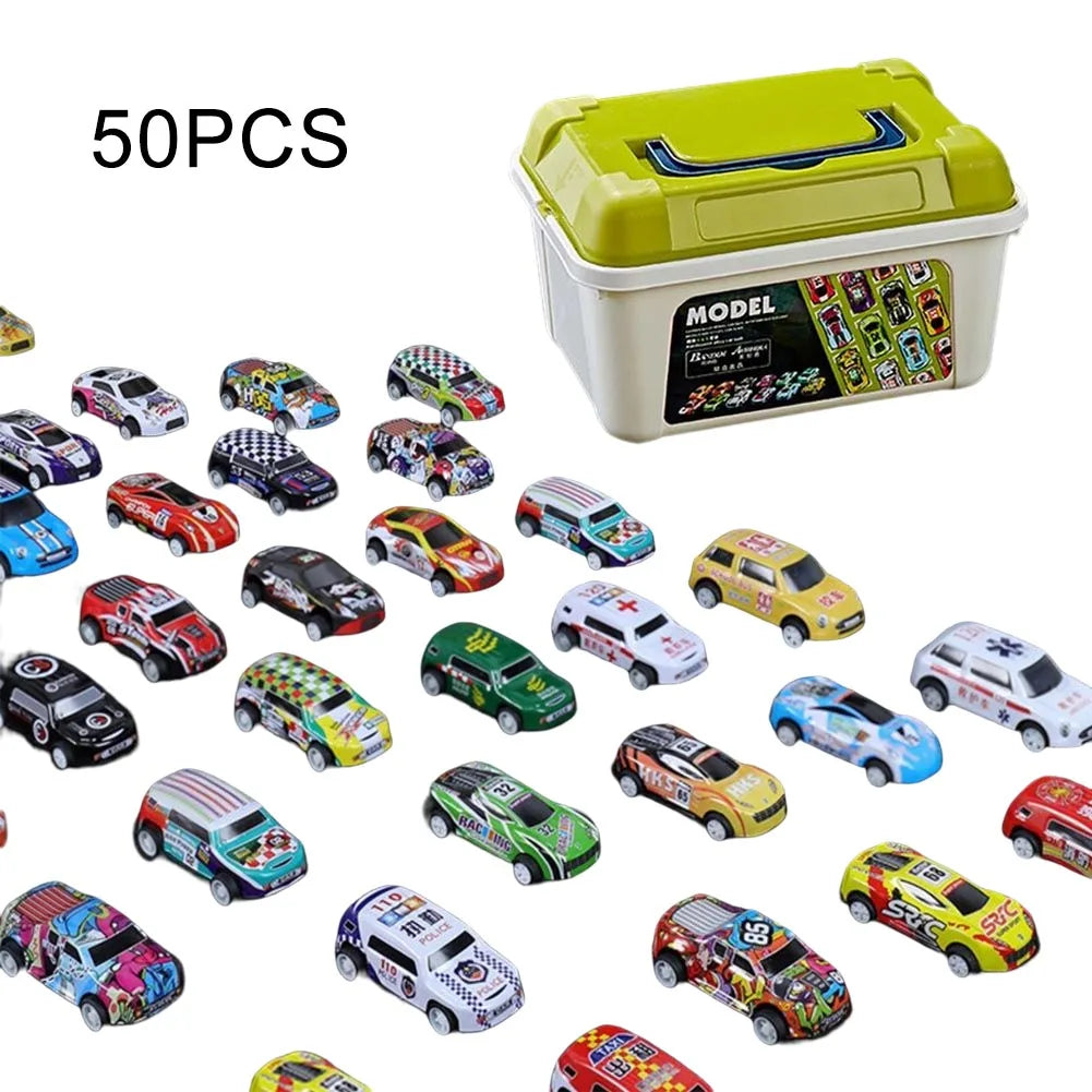 Mini Alloy Car Model Set Diecast Inertia Vehicles with Storage Box Kids Toy Kit & Gifts