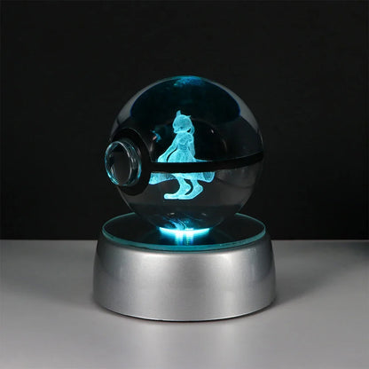 Pokemon 3D Crystal Ball LED Night Light – Pikachu, Gengar, Eevee & Mewtwo Collectible Lamp