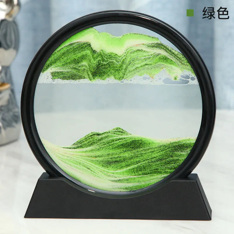 3D Moving Sand Art Picture Round Glass Deep Sea Sandscape Hourglass Quicksand Craft Flowing Sand Painting Office Home Decor Gift - Zecs shopping