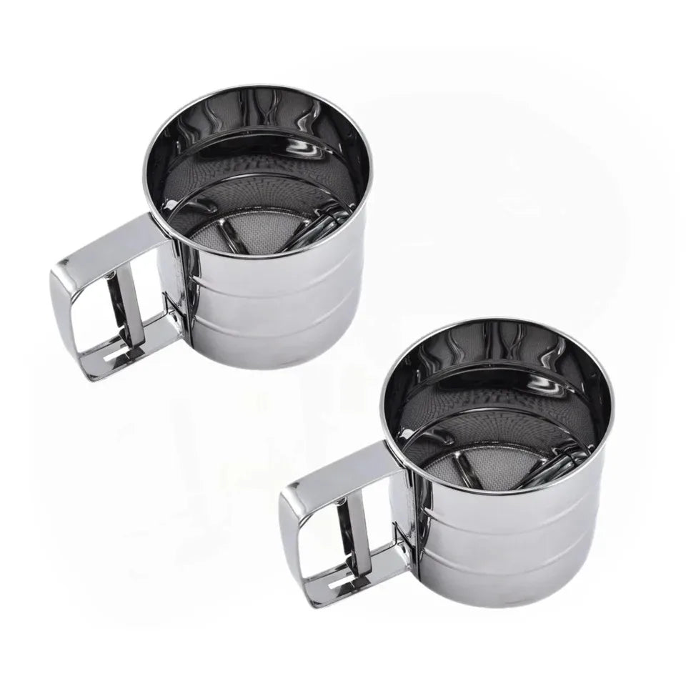PC Stainless Steel Flour Sifter Sieve with Hand Press Fine Mesh for Baking Powder Sugar Kitchen Baking Tools