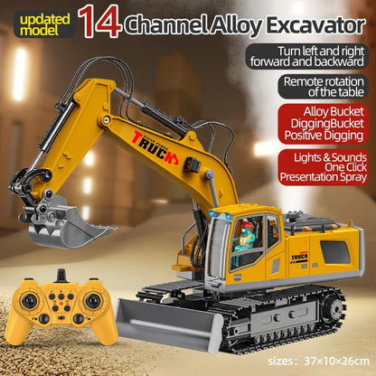 Alloy RC Excavator Toy – Remote Control Construction Vehicle with Lights and Sound