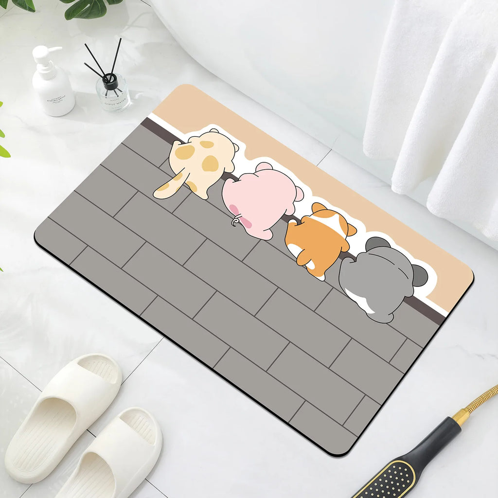 Cartoon Bathroom Soft Diatomaceous Mud Floor Mat, Bathroom Absorbent Foot Mat, Toilet Sink, Bedroom Mat, Carpet - Zecs shopping