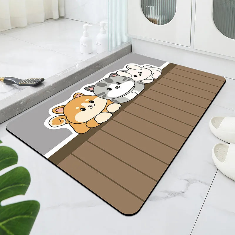 Cartoon Bathroom Soft Diatomaceous Mud Floor Mat, Bathroom Absorbent Foot Mat, Toilet Sink, Bedroom Mat, Carpet - Zecs shopping