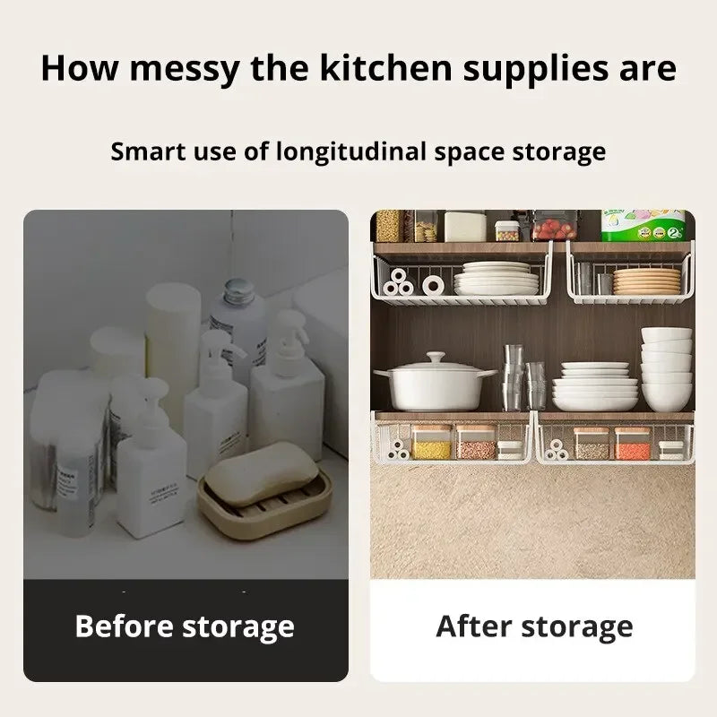 pc WhiteBlack Hanging Net Basket Iron Material Large Capacity Hanging Under Cabinet Wall Wardrobe Storage Basket Kitchen Tools