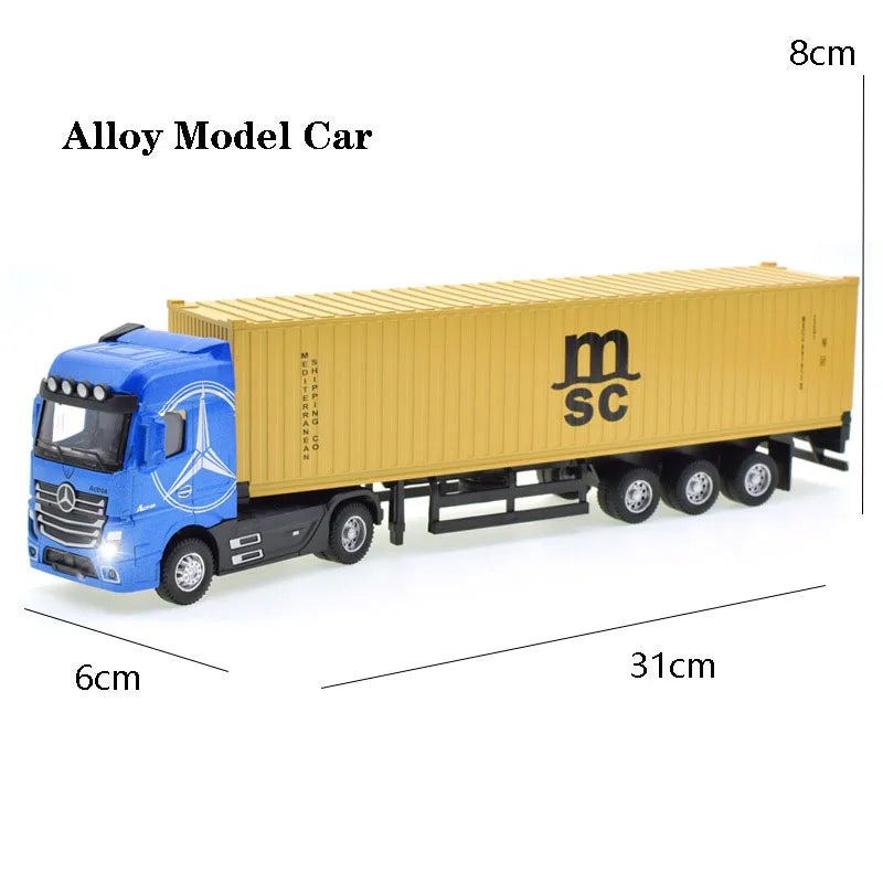 Diecast Alloy Truck Head Model Toy Container Truck Pull Back With Light Engineering Transport Vehicle Boy Toys For Children
