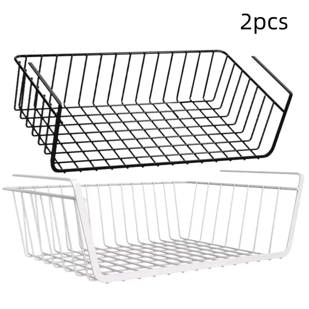 pc WhiteBlack Hanging Net Basket Iron Material Large Capacity Hanging Under Cabinet Wall Wardrobe Storage Basket Kitchen Tools