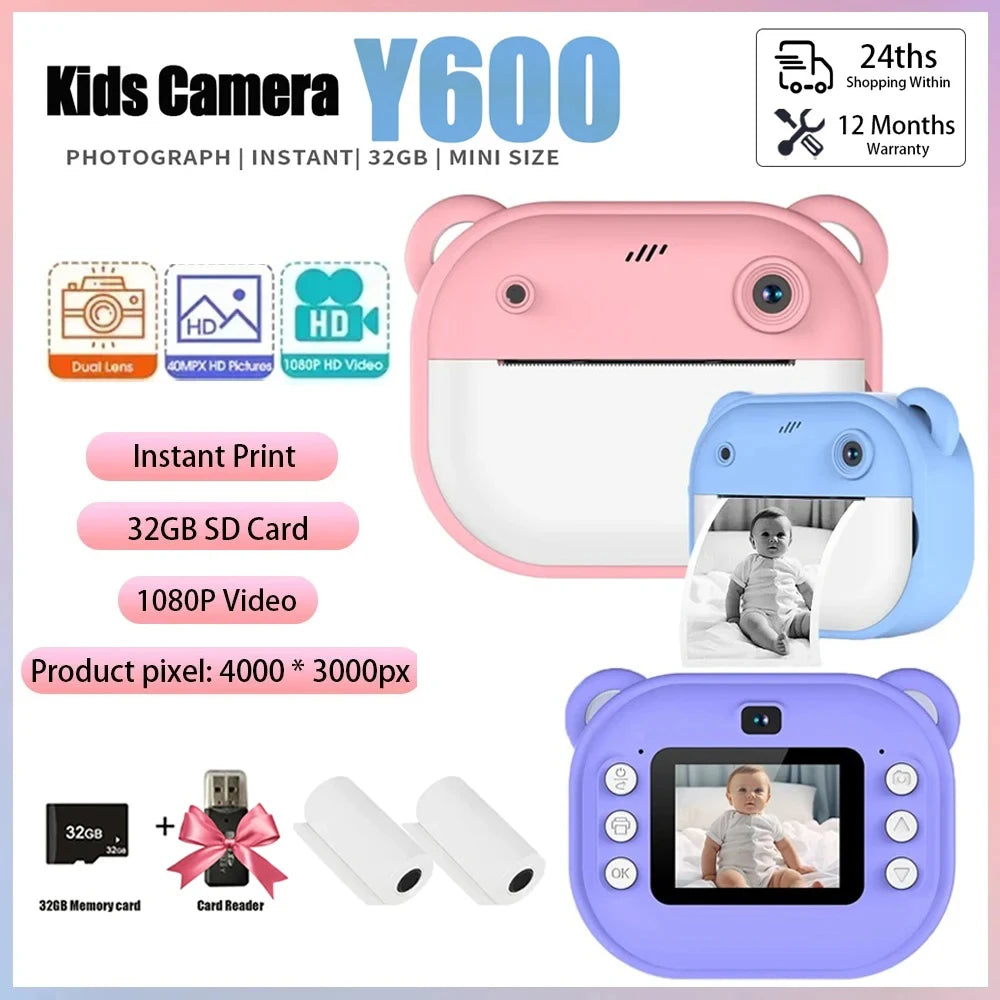 Kids Digital Instant Camera Thermal Photo & Video Toy with GB Memory