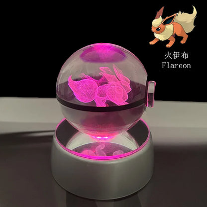 Pokemon 3D Crystal Ball LED Night Light – Pikachu, Gengar, Eevee & Mewtwo Collectible Lamp