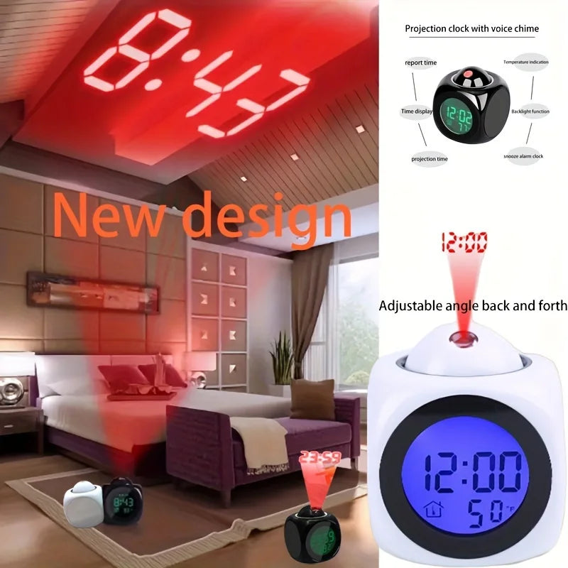 Portable LCD digital projection alarm clock LCD screen display living room bedroom projection alarm clock home decoration