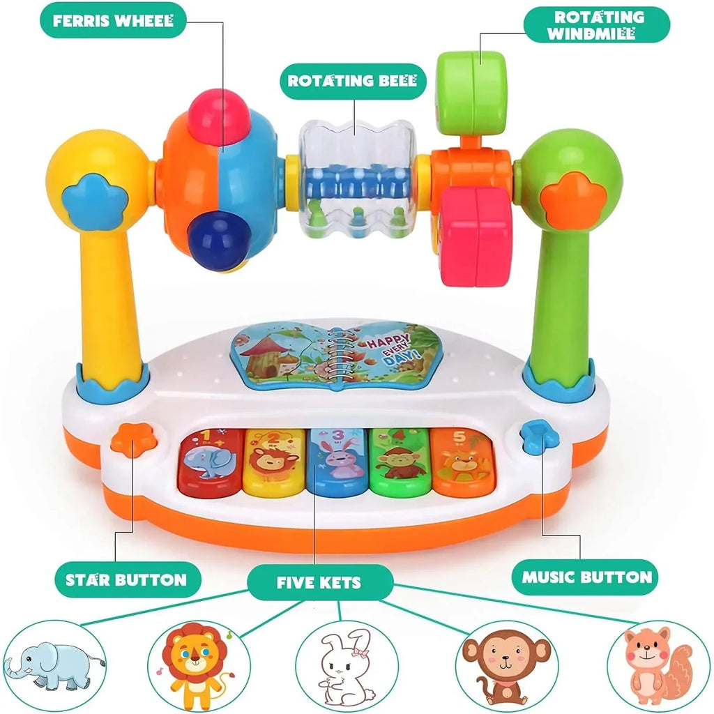 Baby Piano Toys Kids Rotating Music Piano Keyboard With Light Sound Musical Toys For Toddlers Early Educational Music Toy