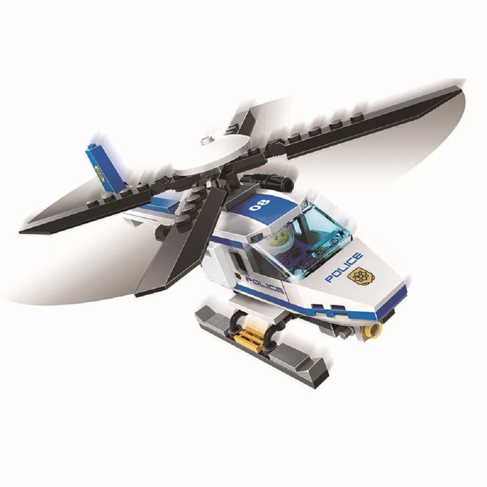 Diy City Police Helicopter Building Blocks Set For Kids Creative Assembly Aircraft Toy Educational Patrol Playset