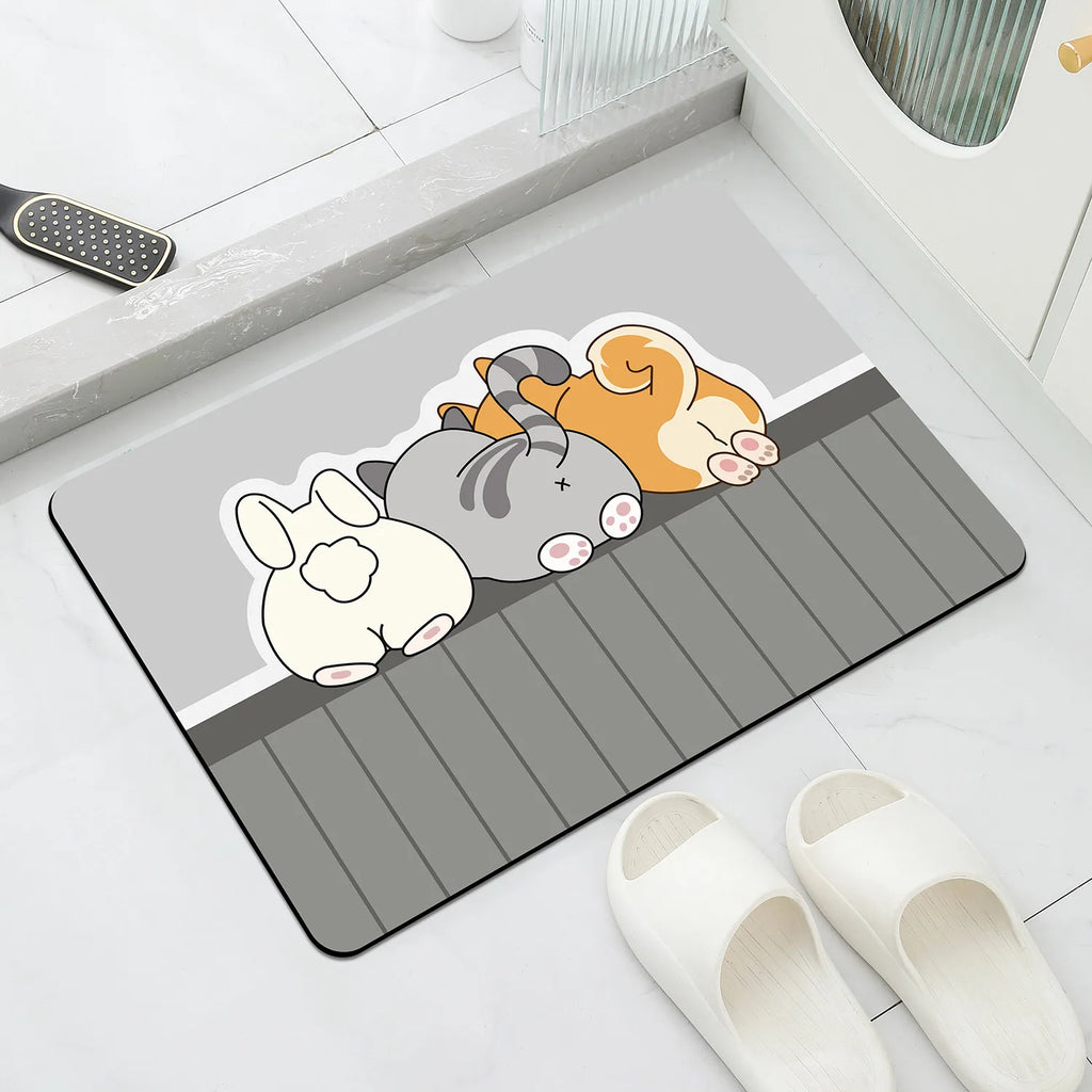 Cartoon Bathroom Soft Diatomaceous Mud Floor Mat, Bathroom Absorbent Foot Mat, Toilet Sink, Bedroom Mat, Carpet - Zecs shopping
