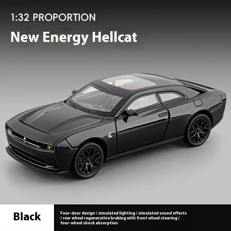 Dodge Challenger Hellcat Diecast Model Car Pull Back Toy with Sound & Light Metal Collectible Car Gift