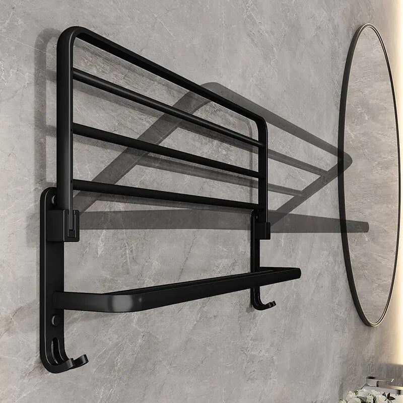 Matte Black CM Folding Holder With Hook Towel Holder Wall Mount AluminumTowel Rack
