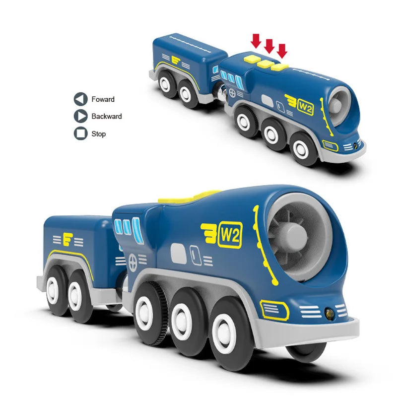 Magnetic Electric Train Set Wooden Track Locomotive with Carriages for Kids