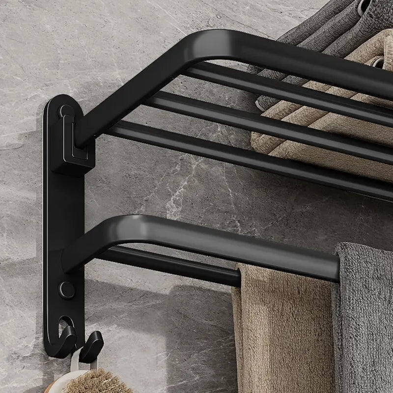 Matte Black CM Folding Holder With Hook Towel Holder Wall Mount AluminumTowel Rack
