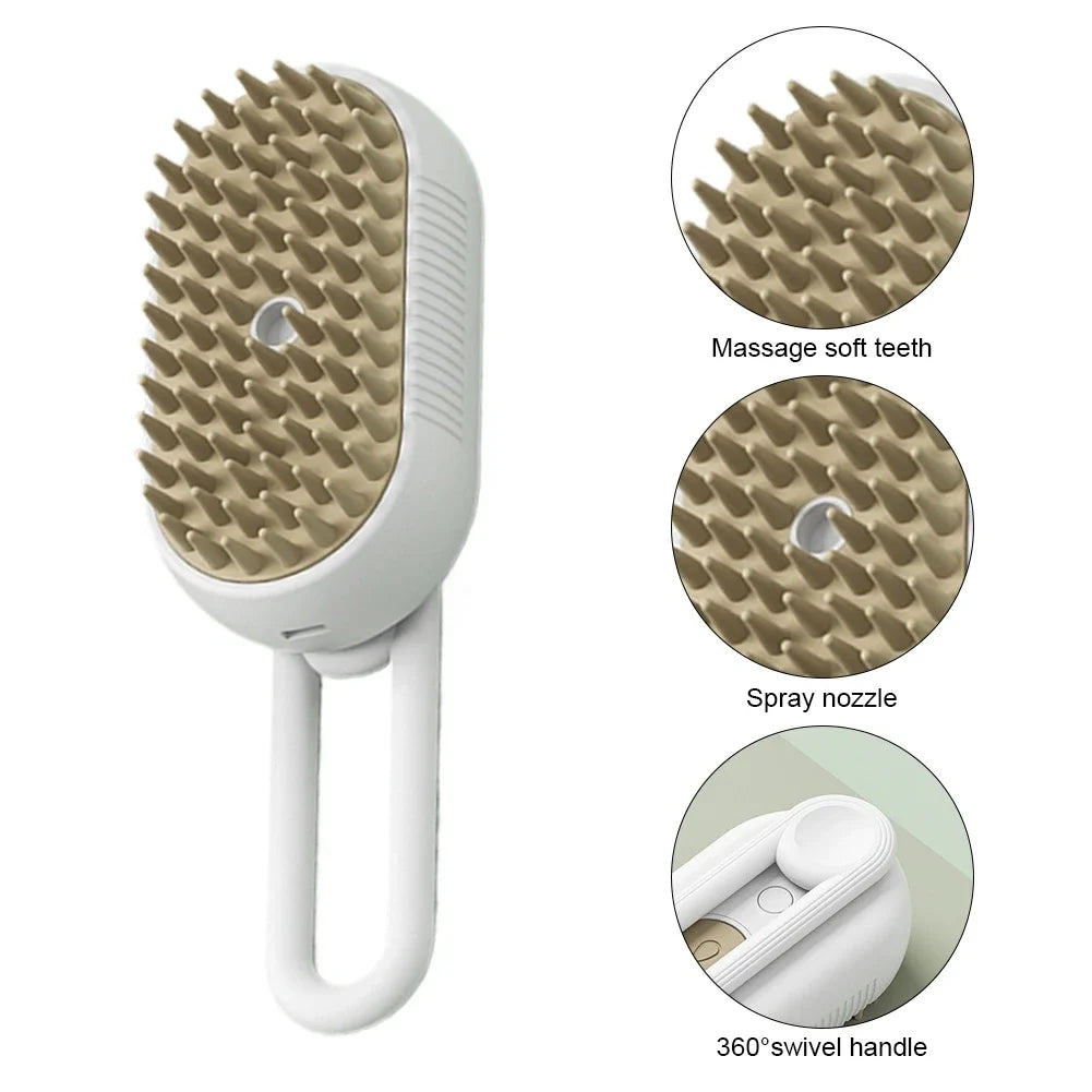 3 in 1 Pet Electric Steam Brush Cat and Dog Cleaning Spray Massage Grooming Comb Retractable Handle Pet Hair Removal BeautyBrush - Zecs shopping
