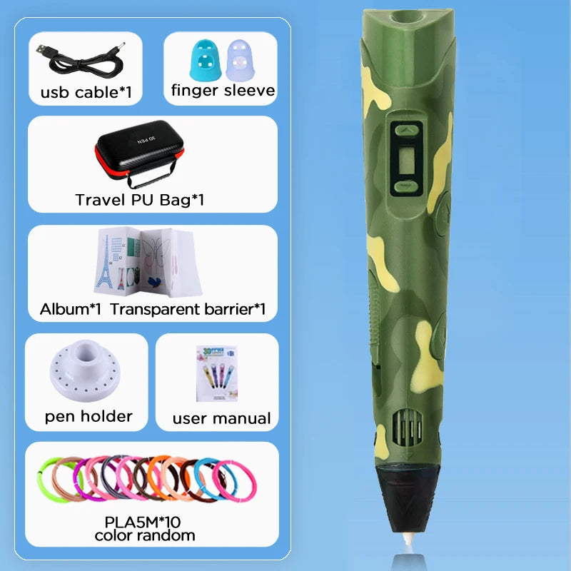 D Pen Drawing Printing Pen With LCD Screen Compatible PLA Filament Toys Safe Paiting for Children DIY Christmas Birthday Gift