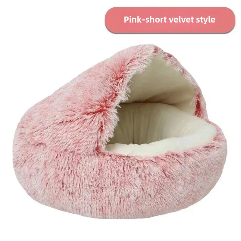 Autumn and Winter soft plush pet bed and pet bed Winter warm and cold plush comforter nest Shell cat nest semi-enclosed cat nest - Zecs shopping