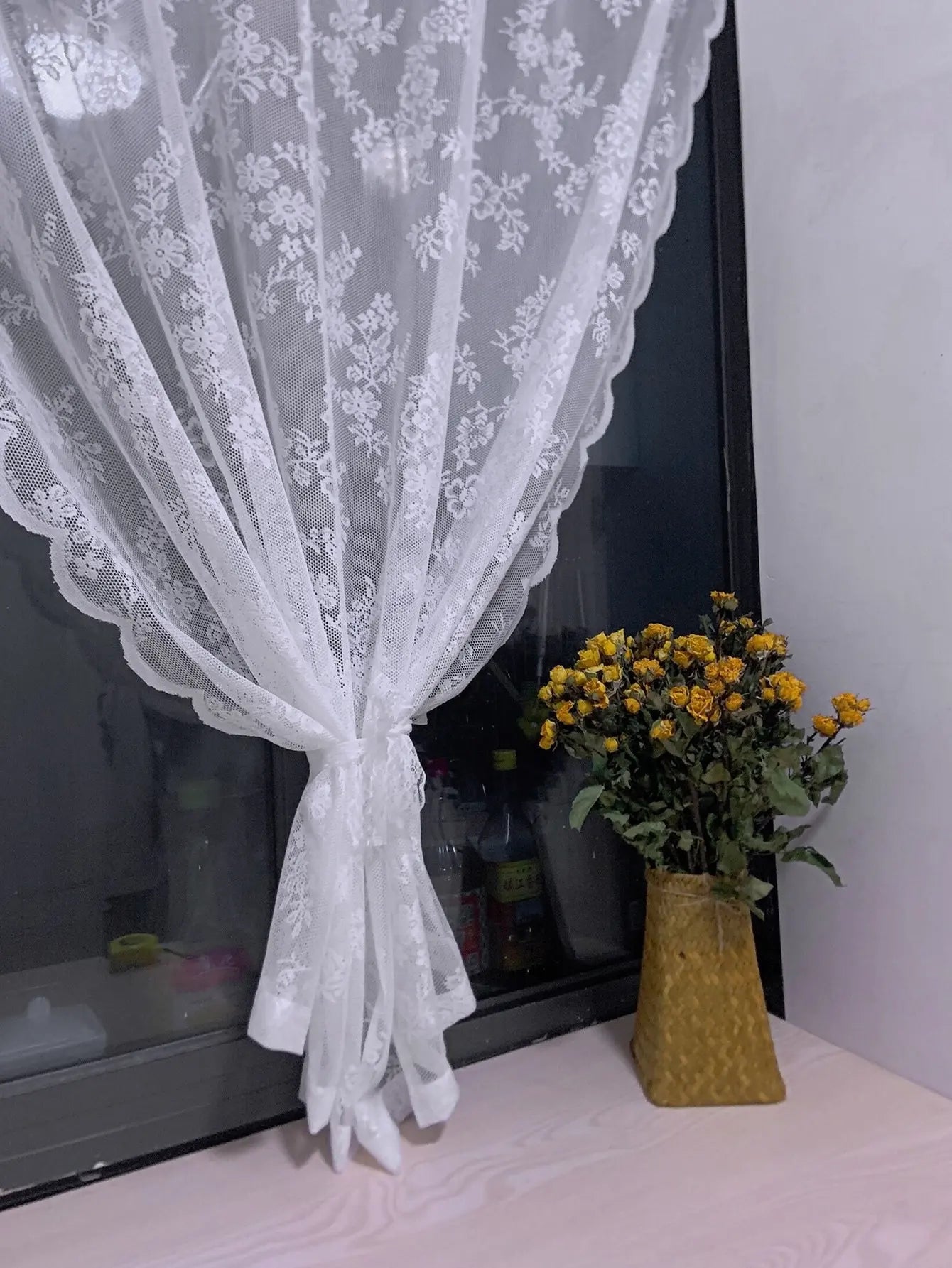 Floral Lace Sheer Rod Pocket Curtain Panel - Zecs shopping