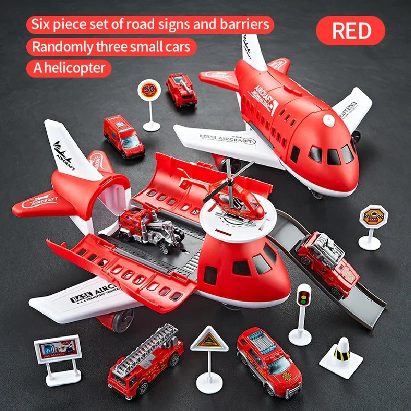 Kids Airplane & Car Model Set Inertial Simulation Vehicles with Helicopter & Road Signs