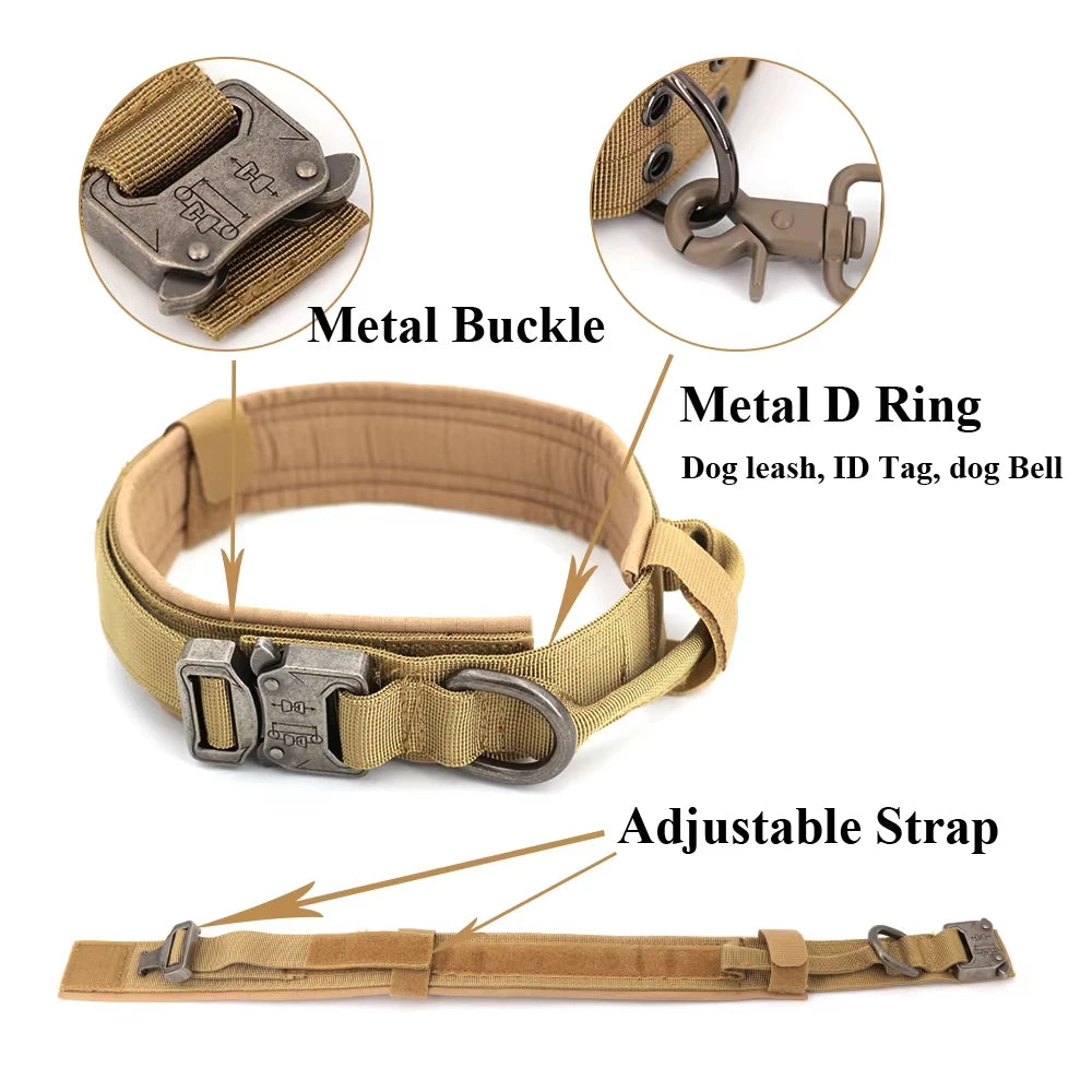 Tactical Military Dog Collar Adjustable Nylon Dog Collar with Control Handle and Metal Buckle for Medium and Large Dogs