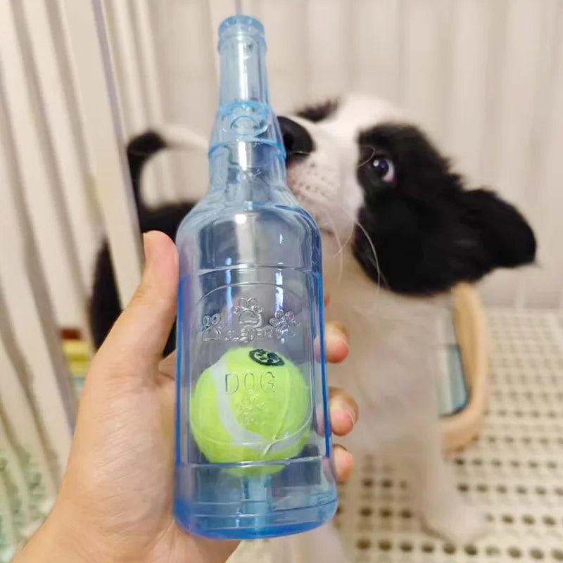 Pet Chew Toy TPR Bite-resistance Beer Bottle with Tennis Ball Toy Puppy Teeth Grinding dog Chewing Squeaky Interactive Toys - Zecs shopping
