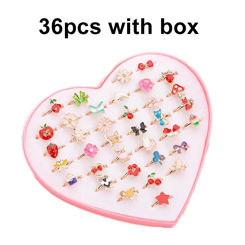 pcs Cute Adjustable Rings Children Girls Pretend Play Makeup Toys Cartoon Crystal Jewelry Alloy Animal Enamel Ring