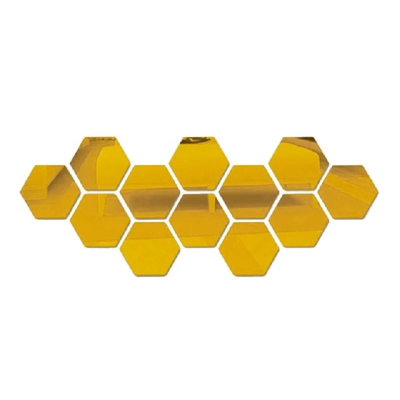 6/12pcs 3D Hexagon Mirror Wall Sticker Rose Gold DIY TV Background Living Room Stickers Wall Decor Bedroom Bathroom Home Decor - Zecs shopping