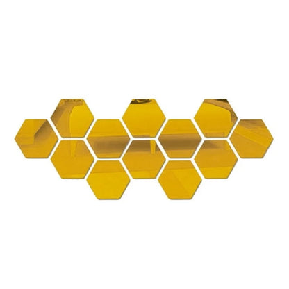 6/12pcs 3D Hexagon Mirror Wall Sticker Rose Gold DIY TV Background Living Room Stickers Wall Decor Bedroom Bathroom Home Decor - Zecs shopping