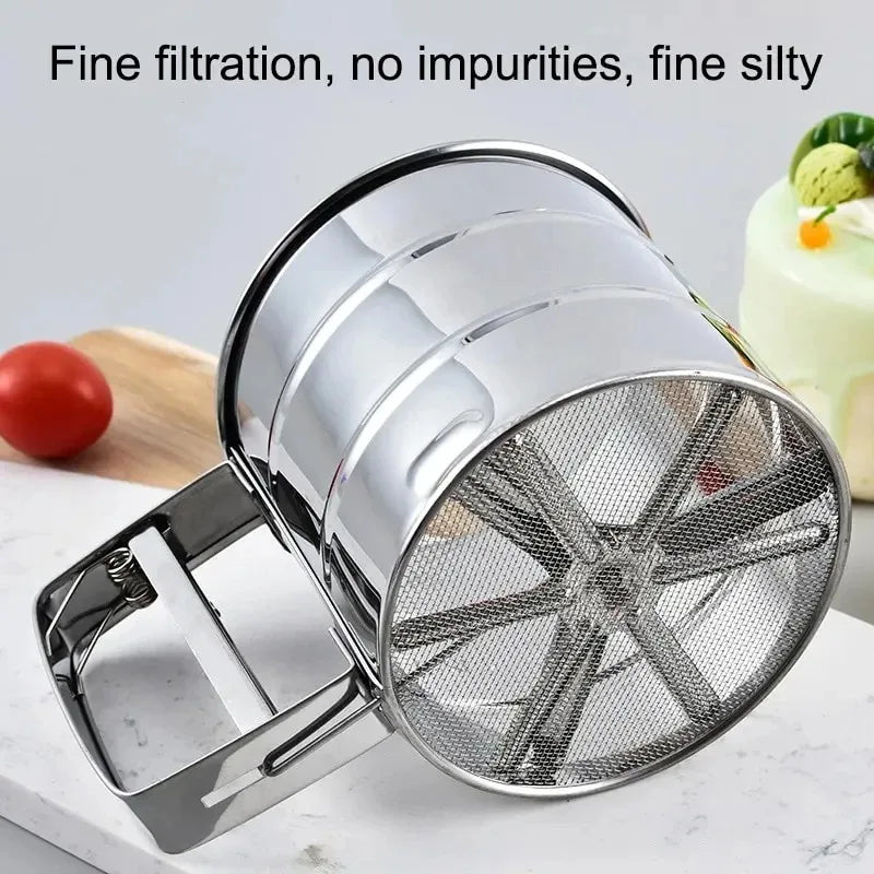 PC Stainless Steel Flour Sifter Sieve with Hand Press Fine Mesh for Baking Powder Sugar Kitchen Baking Tools