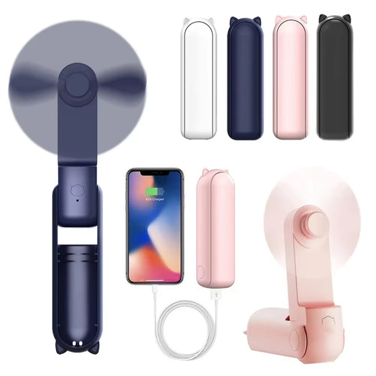 Portable Mini Handheld Fan – USB Rechargeable Folding Cooling Fan with Power Bank